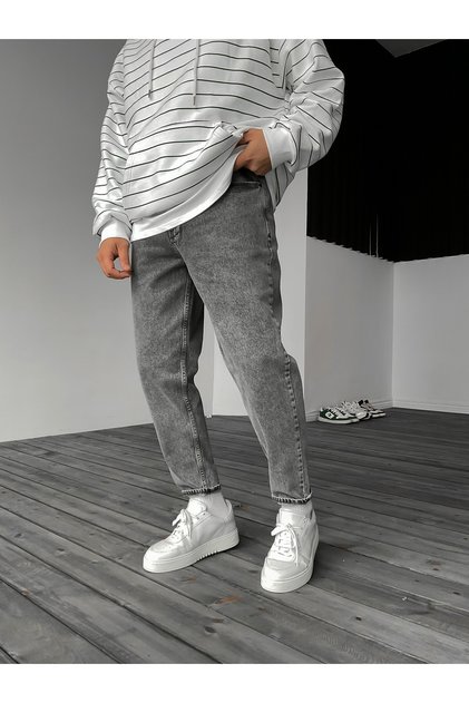 Pantaloni boyfriend gri pentru bărbați