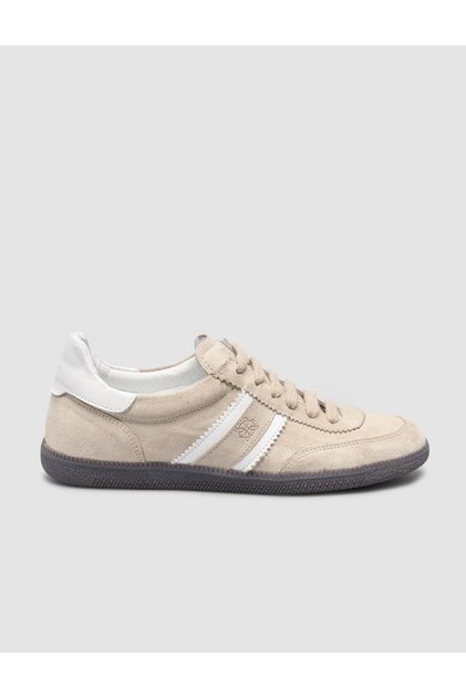100% Genuine Leather Beige Lace-Up Women's Sneaker