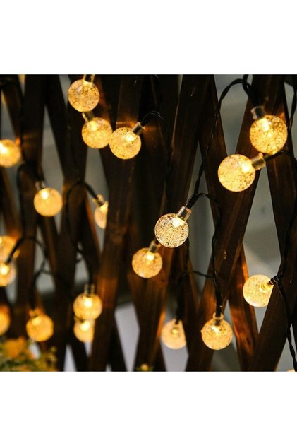 Ghirlanda luminoasa, LED, model Bubble, 50 becuri, 935cm, incarcare solara, lumina alb cald
