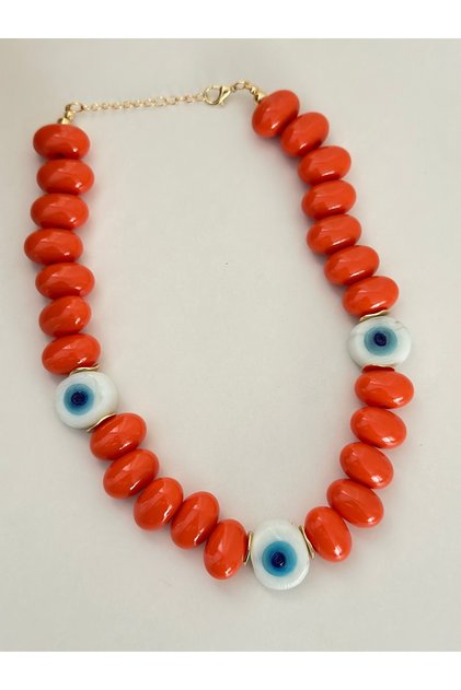 White Evil Eye Glass Bead Detailed Bead Necklace