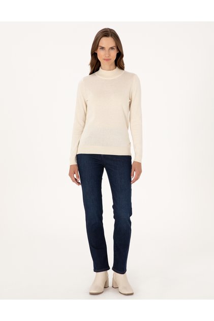 Ecru Slim Fit Half Fisherman Basic Sweater 50315768-Vr019
