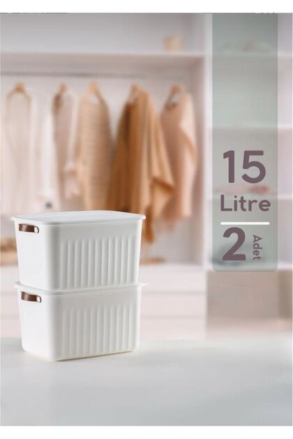Bayev 2'Li Beyaz 15 Lt Boxsis Set Çok Amaçlı Kapaklı Kutu Dolap