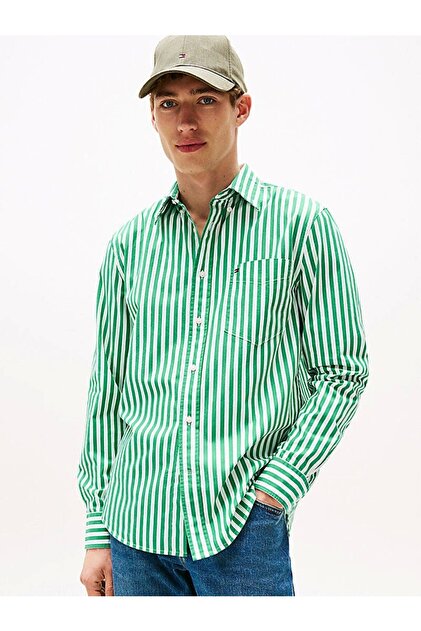 Tommy Hilfiger Men's Flex Poplin Bold Green Shirt Mw0Mw394510Cd- Trendyol