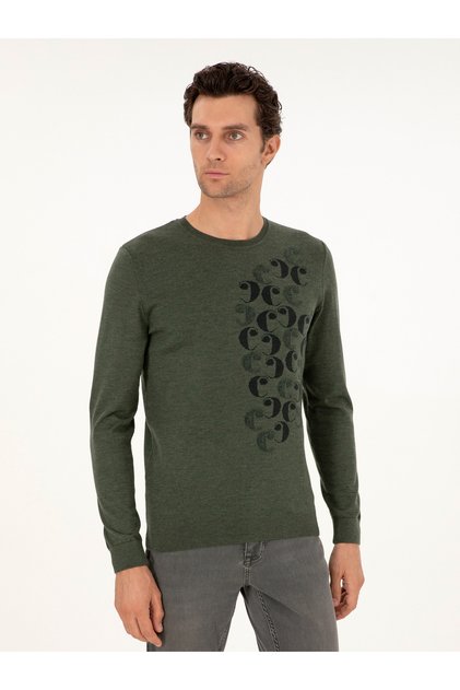 Green Slim Fit Crew Neck Wool Sweater 50291586-Vr054
