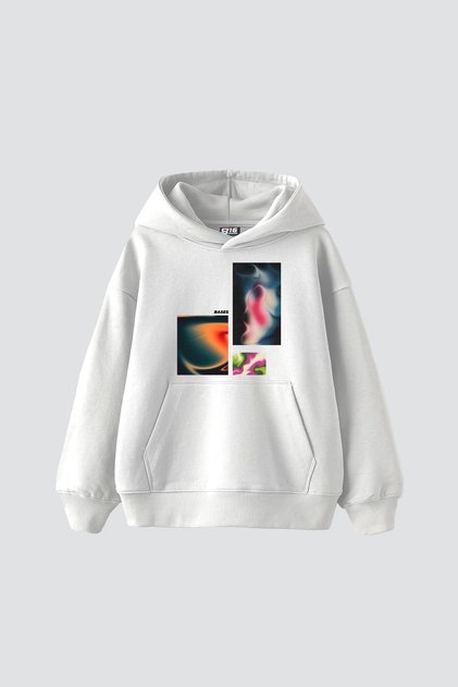 Bases Printed Oversize Unisex White Hoodie