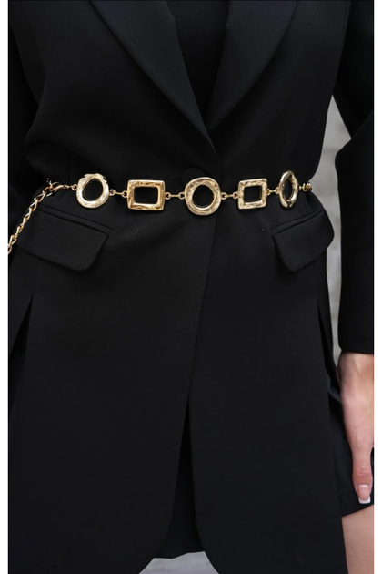 Women's Gold Round Square Accessory Chain Women's Belt, Dress Belt, Waist Belt