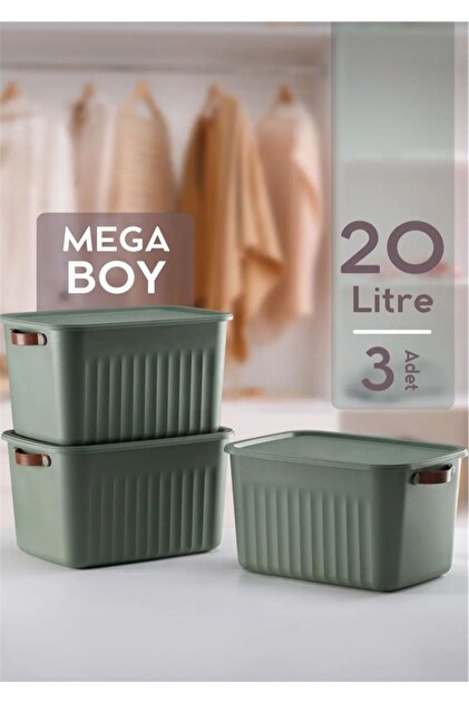 Bayev 3'lü Yeşil 20 Lt Boxsis Set Mega Boy Çok Amaçlı Kapaklı Kutu