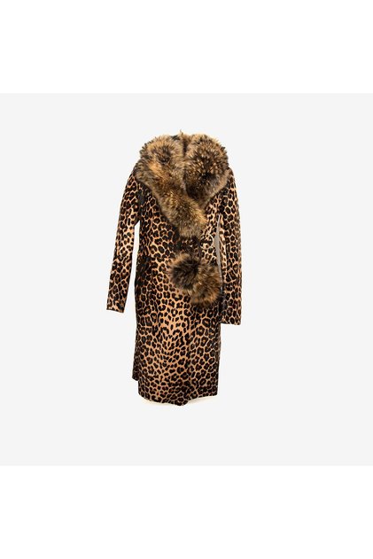 Furry Leopard Patterned Women's Leather Coat P254U