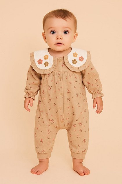 Baby Girl Seasonal Jumpsuit Floral Patterned Ruffle Collar Long Sleeve 0-3-6-9-12 Months