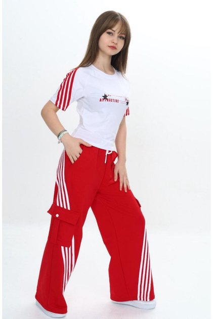 Girls' Double Tracksuit Set - Cargo Pocket Pants & Short Sleeve T-Shirt – 100% Cotton