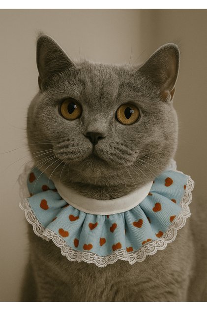 Kedi Prenses Yaka Tasma Turkuaz Kalpli Dantelli