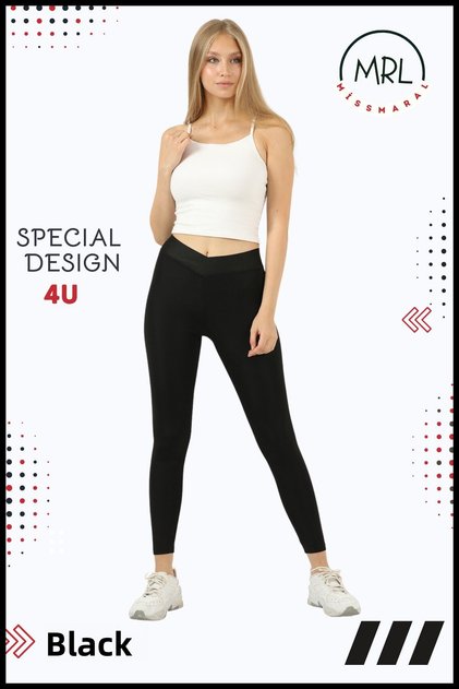 Women's Black High Waist Cross Belt Detailed Leggings Seasonal Gathering Ankle Length Cross Waist 1011