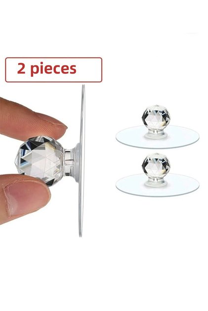Transparent Crystal Headed 2-Piece Adhesive Handle Cabinet Drawer Handle Holder Hanger