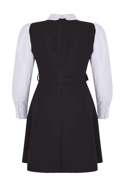 Trendyol Curve Black Belted Waist Opening Shirt Detail Mini Woven Dress Tbbaw26Ah00038- Trendyol Trendyol Curve Black Belted Waist Opening Shirt Detail Mini Woven Dress Tbbaw26Ah00038- Trendyol