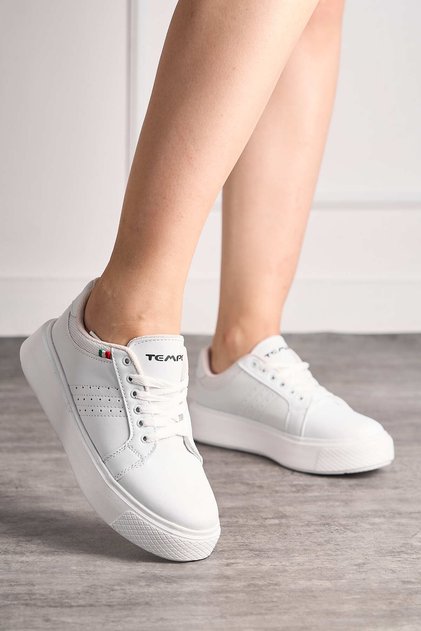 Casual Women's White Sports Shoes Orthopedic Vegan Leather Lacing Lightweight Thick High Sole Sneaker 102