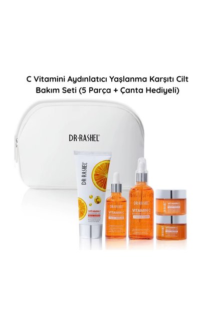 C Vitamini Aydınlatıcı Yaşlanma Karşıtı Cilt Bakım Seti (5 Parça Çanta )