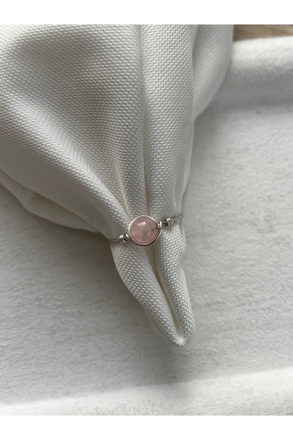 Pink Quartz Stone Adjustable Silver Natural Stone Handmade Wire Ring