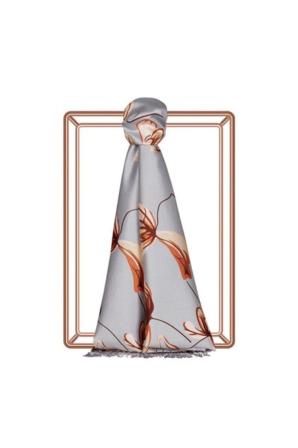 Freesia Patterned Silk Shawl 08027-Silver