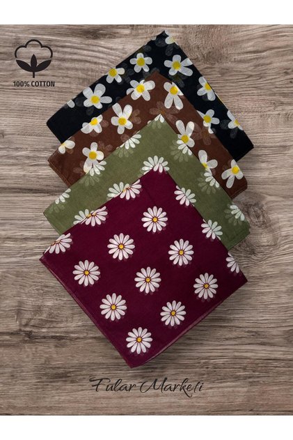 4 Pieces New Daisy Patterned 100% Cotton Bandana Black Claret Red Brown Khaki