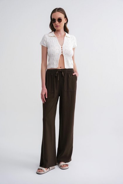 4629 Women's Wide Leg High Waist Viscose Palazzo Pants Khaki