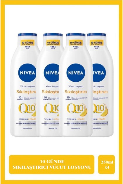 4 Adet Nivea Q10 250 ml Sıkılaştırıcı Vücut Losyonu vitamin C 10 Günde Sıkılaşma