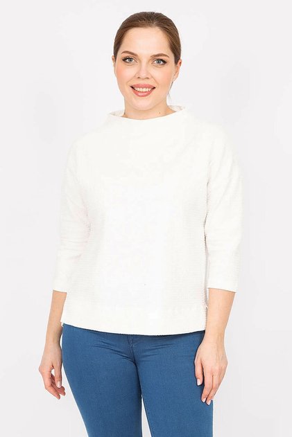 Women's Bone Large Size Capri Sleeve Self Patterned Side Slit Blouse 65n35854