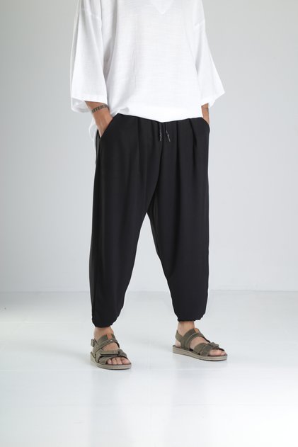 Men's Black Pleated Half-Shalwar Trousers Coc1987