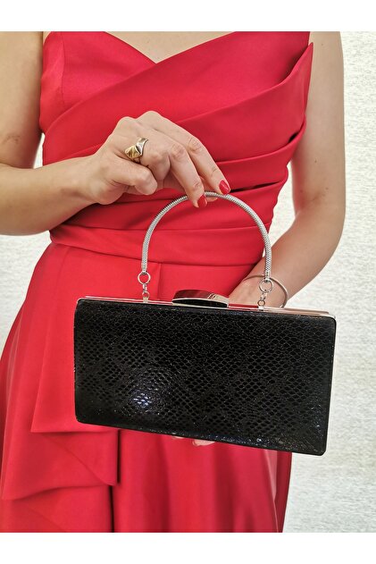 Women's Snake Black Evening Dress Clutch Chain Strap Hand Wedding Engagement Night Shoulder Bag