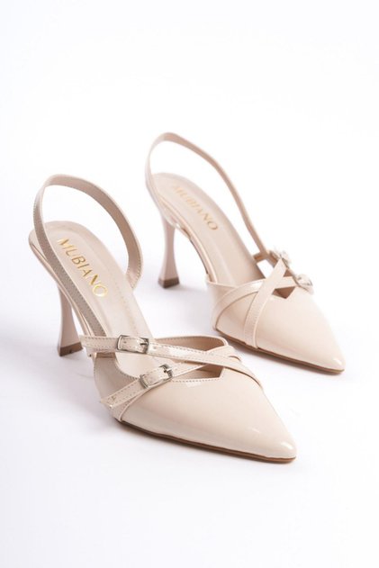 MBHRN700-BJ Women's Open Back High Heels Pointed Toe Patent Leather Beige Stiletto & High Heels