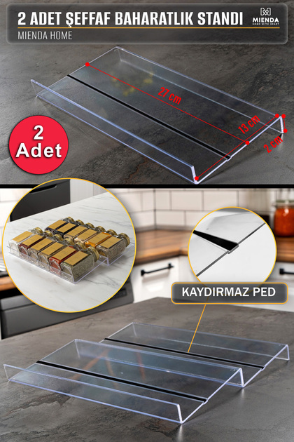 2 Pcs Transparent Spice Rack Stand with Anti-Slip Pads - 27X13 cm Size Organizer - Mhydkplx2