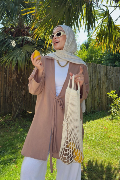 Brown Flam Linen Kimono Shirt