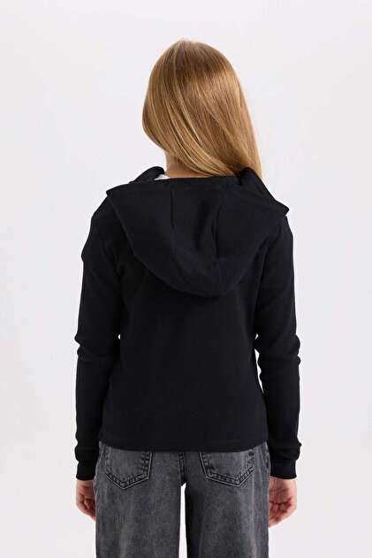 Defacto Kız Çocuk Kapüşonlu Fitilli Kaşkorse Fermuarlı Sweatshirt
