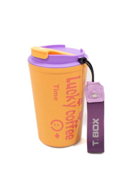 Cana termos pentru cafea, otel inoxidabil, 380ml, galben cu roz