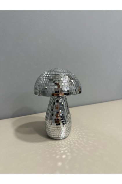 DEKORATİF DİSKO TOPU MANTAR 18 CM - GÜMÜŞ