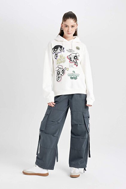 Defacto Coool PowerPuff Girls Oversize Geniş Kalıp Kapüşonlu