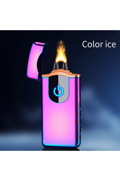 Brichetă electrică cu arc PULSED, carcasă metalică, fără gaz, încărcare USB, rezistentă la vânt, multicoloră