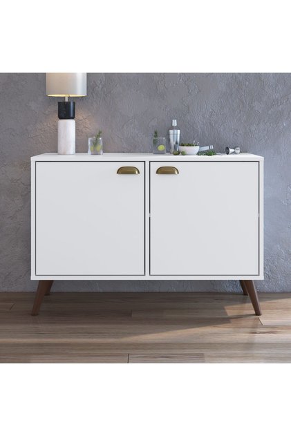 Skitty 2-Door Cabinet - Stylish White Wood Storage with 2 Shelves & 2-Year Warranty, 90x33x69.5cm