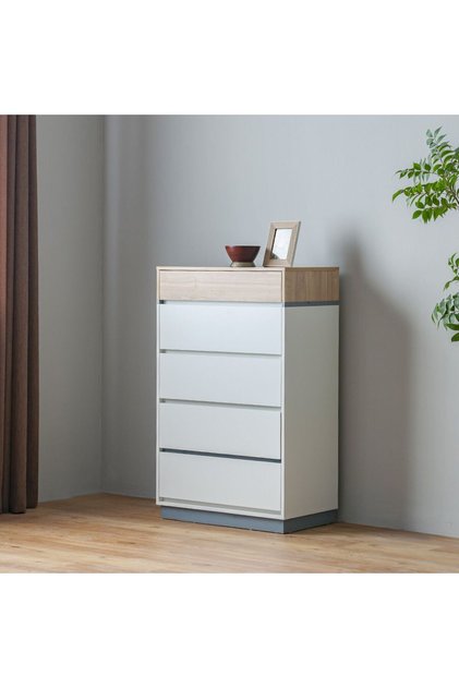 Frazer Chest of 5 Drawers - Elegant White & Natural Oak Storage Unit with 2-Year Warranty