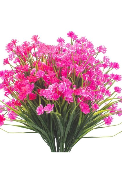 6lı Set Yapay Çiçek Sazlı Lotus Pembe Renk 7 Dal Plastik 30cm