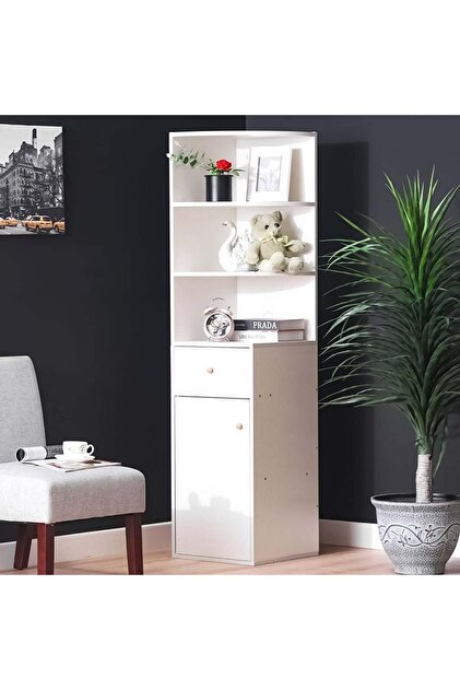 Adelin Display Cabinet - White Wood, 40x40x163cm, Stylish Storage & Display for Your Home