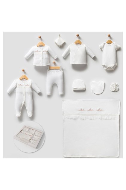 Baby Girl Flower Embroidered Tulle 10-Piece Newborn Hospital Exit Zibin Set Boxed