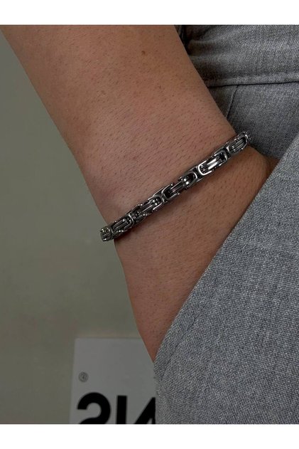Silver Men's Thick Chain Bracelet Women's Stainless Steel Color Unisex Non-Tarnish Steel Bracelet