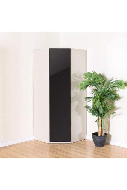 Defne Corner Wardrobe - Cream/Black L97xW97xH230cm