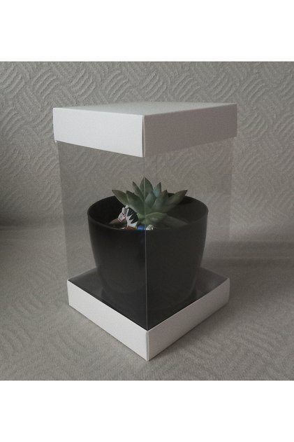 12x12x20 Siyah/Beyaz Üst ve Alt Taban Asetat Kutu 3 Adet