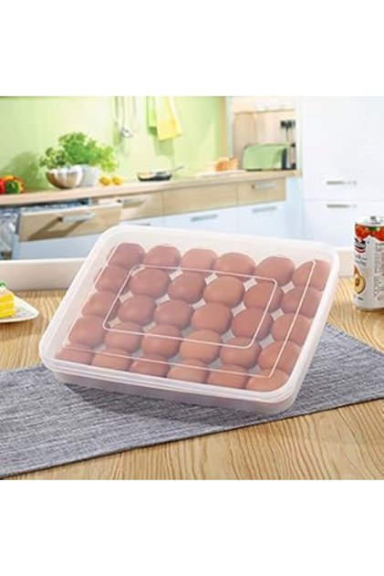 Covered Refrigerator Egg Tray – Plastic Storage Box Holds 30 Eggs, Stackable & Space-Saving