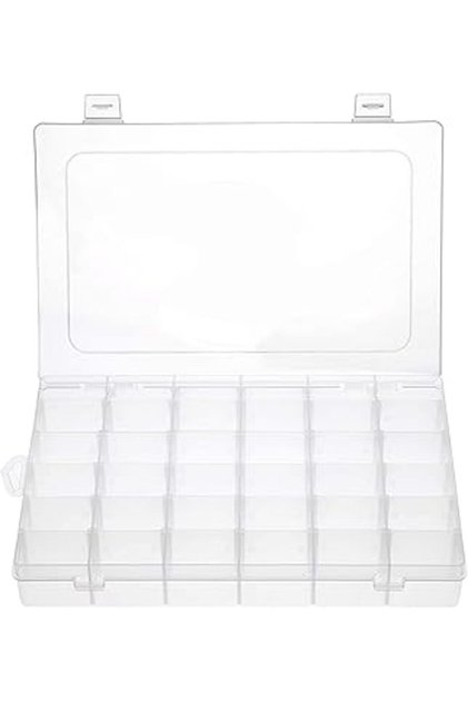 36-Grid Clear Organizer Box – Adjustable Plastic Storage for Beads, Jewelry, Crafts & Washi Tape