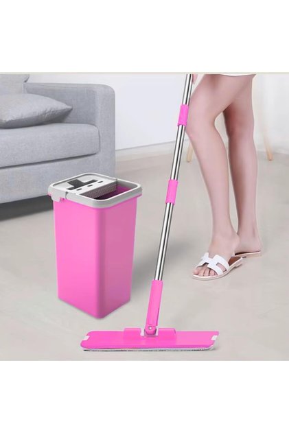 AKC Flat Squeeze Mop and Bucket – Hand-Free Self-Washing Microfiber Flat Mop for Wet & Dry Cleanin
