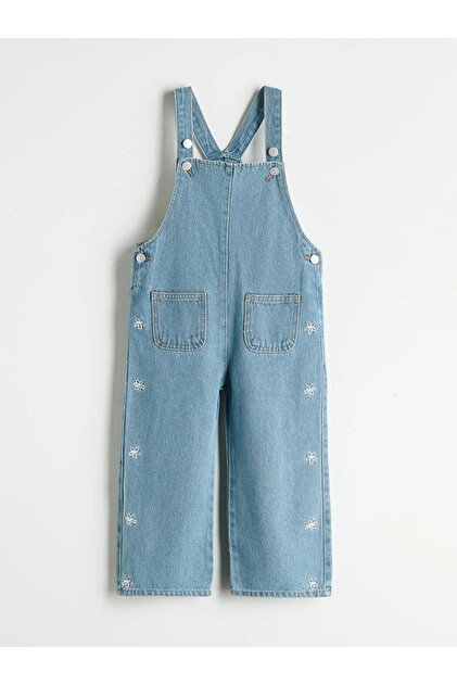 LCW Kids Kare Yaka Kız Çocuk Jean Salopet Elbise (W5)