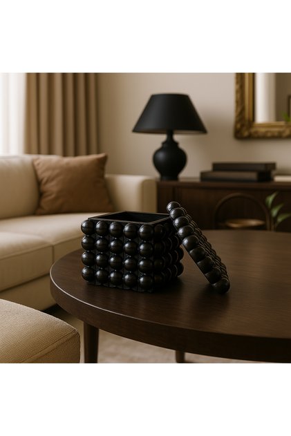 Decorative Bubble Organizer Box with Black Lid