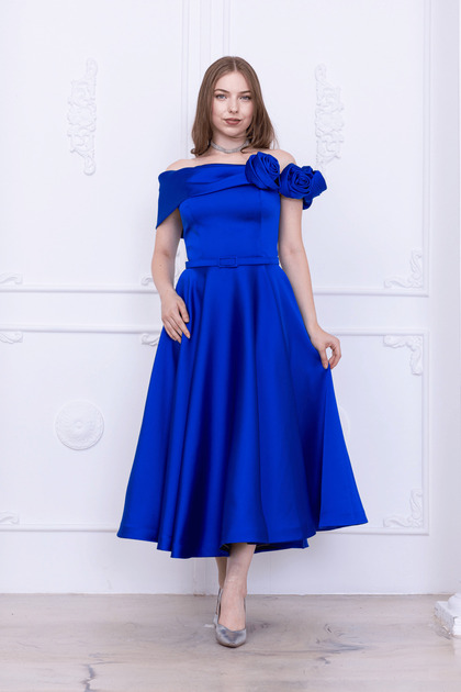cobalt blue satin midi dress Electric Blue Satin Zahara Maxi Dress main image 0